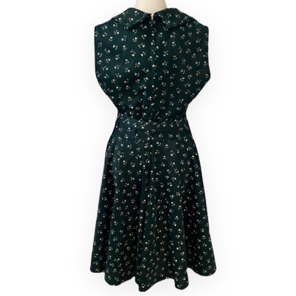 Vintage 60s / 70s Pinup Green Floral Button Dress - size women's 16 - medium - Picture 5 of 11